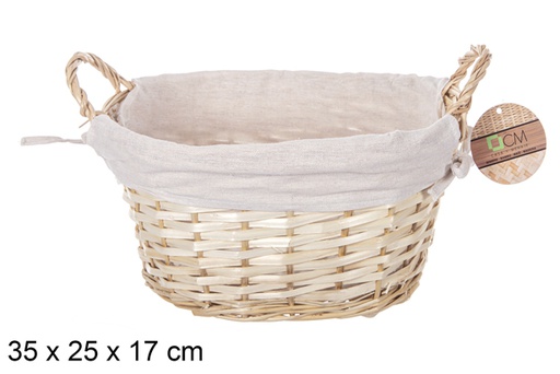 [112887] Cesto ovale in vimini con manici color miele e tessuto 35x25 cm