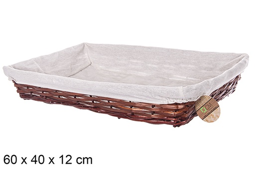 [112894] Mahogany rectangular wicker basket with fabric 60x40 cm