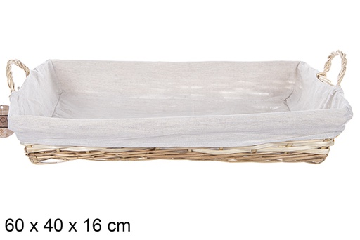 [112902] Cesta mimbre rectangular con asas color natural con tela 60x40 cm