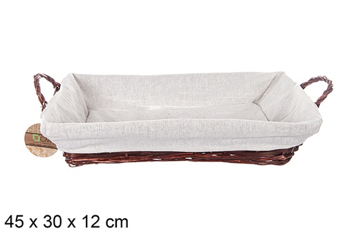 [112906] Cesto retangular de vime com alças em mogno e tecido 45x30 cm