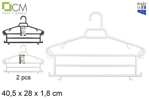 [102913] Pack 2 plastic multiple hangers assorted colors 40x28 cm