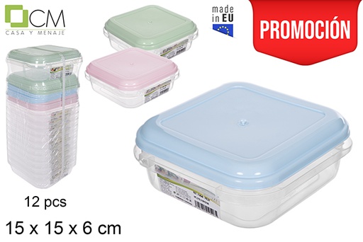 [114546] Contenitore per alimenti plastica quadrato colori pastello 15 cm