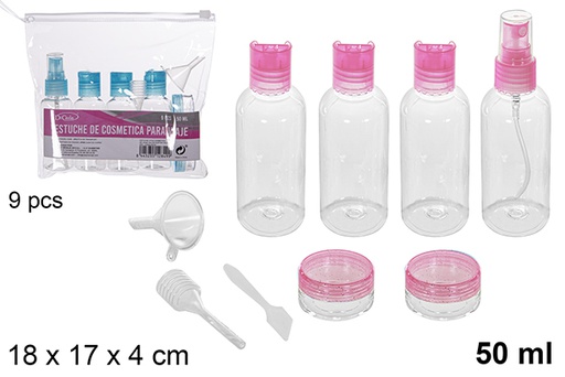 [112849] 9 piece travel cosmetic case assorted colors 50 ml