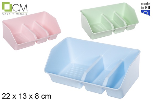 [114949] Plastic sponge holder with 3 compartments in pastel colours