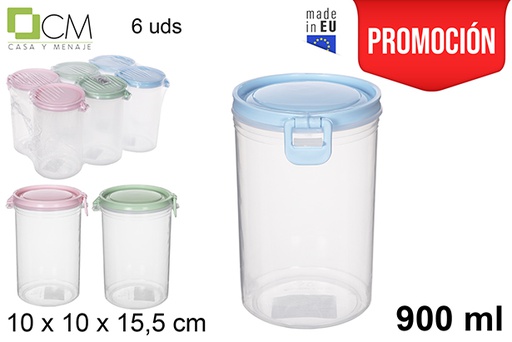 [114887] Frasco plástico hermético com tampa em tons pastel 900 ml