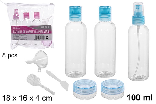 [112851] Estuche 8 piezas cosmética de viaje color surtido 100 ml