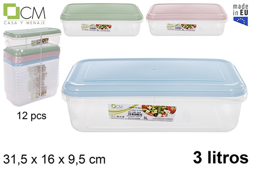 [115007] Lancheira retangular com tampa em tons pastel 3 l.