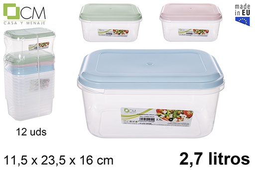 [114950] Lancheira retangular com tampa cores pastel 2,7 l.