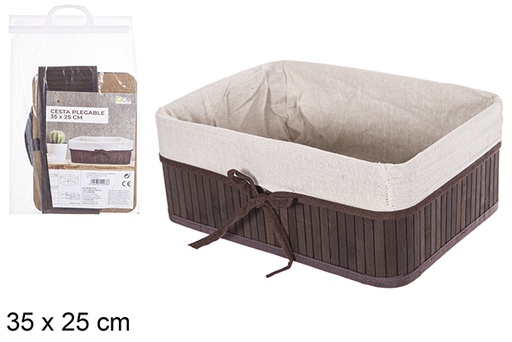 [112978] Cesta bambú plegable rectangular forrada caoba 35x25 cm