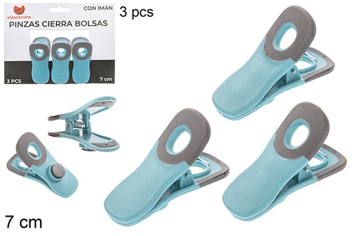 [110595] Pack 3 morsetti chiudi borsa con calamita 7 cm