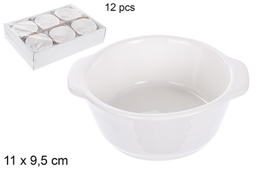 [110821] Ciotola in ceramica bianca con manici 11x9,5 cm