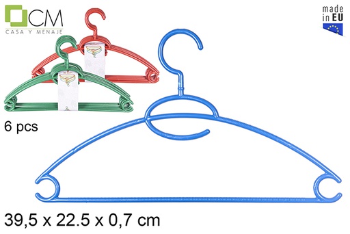 [112302] Pack 6 plastic swivel hangers assorted colors