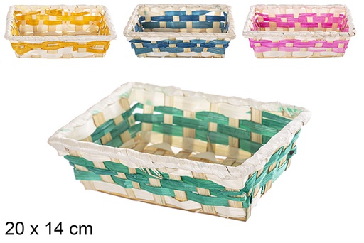 [112472] Rectangular bamboo basket with colorful border 20x14 cm