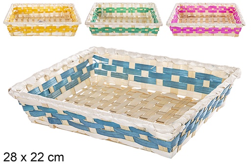[112473] Rectangular bamboo basket with colorful border 28x22 cm
