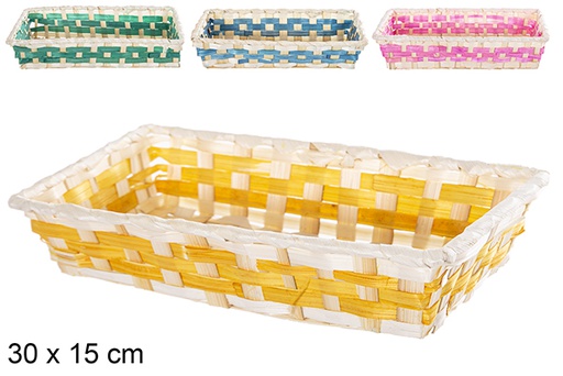 [112474] Rectangular bamboo basket with colorful border 30x15 cm
