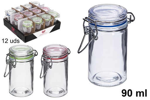 [113133] Airtight round glass jar assorted colors 90 ml