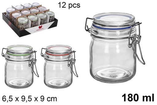 [113143] Pot en verre rond hermétique couleurs assorties 180 ml