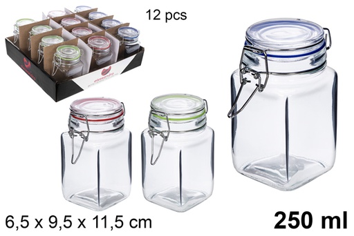 [113149] Airtight squared glass jar assorted colors 250 ml