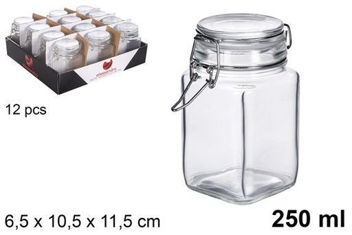 [113150] Bote cristal cuadrado hermético color surtido 250 ml