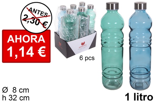 [113475] Bouteille en verre coloré avec bouchon en acier 1 l.