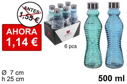 [113476] Botella cristal rayas color tapón acero 500 ml
