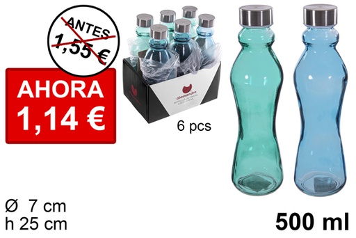 [113477] Botella cristal lisa color tapón acero 500 ml