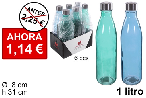 [113479] Botella cristal lisa color tapón acero 1 l.