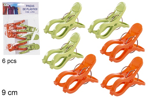 [113843] Pack 6 prendedores de roupa de plástico 9 cm