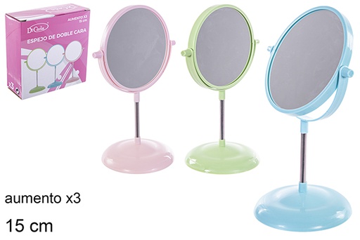 [114254] Espejo doble con aumento x3 colores surtidos 15 cm