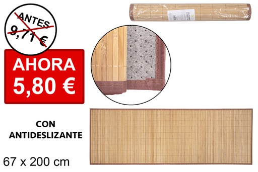 [114456] Alfombra bambú natural tiras 11 mm borde pp 67x200 cm