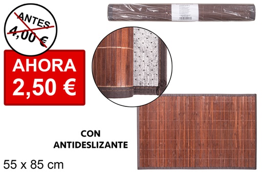 [114457] Alfombra bambú caoba tiras 11 mm borde PP 55x85 cm