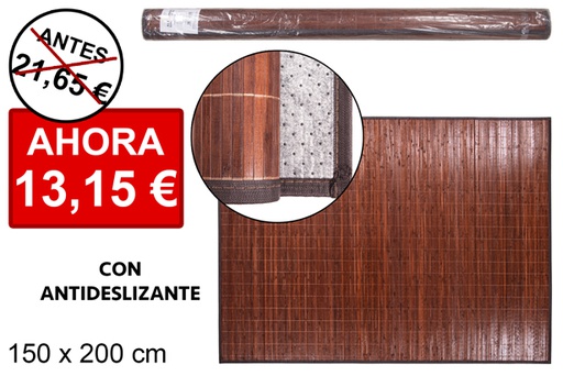 [114460] Alfombra bambú caoba tiras 11 mm borde PP 150x200 cm