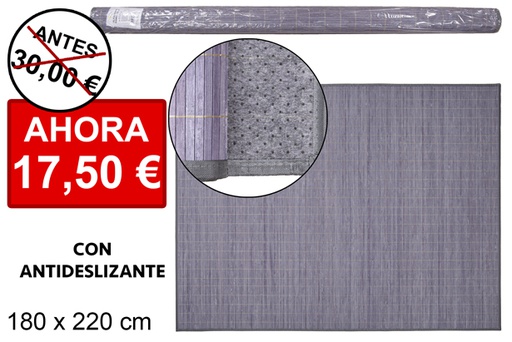 [114468] Alfombra bambú gris tiras 11 mm borde PP 180x220 cm