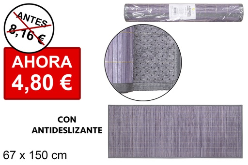 [114469] Alfombra bambú gris tiras 11 mm borde PP 67x150 cm