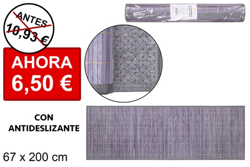 [114470] Alfombra bambú gris tiras 11 mm borde PP 67x200 cm