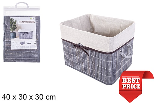 [114471] Caixa organizadora dobrável em bambu cinza forrada com laço 40x30 cm