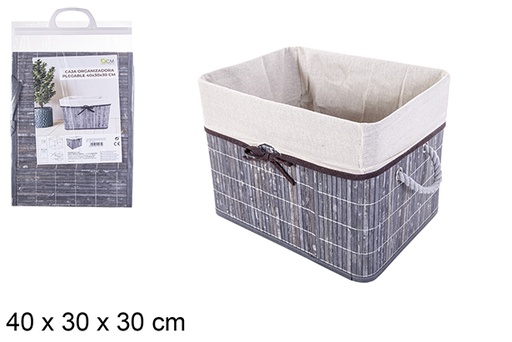 [114471] Caja organizadora bambú plegable gris forrada con lazo 40x30 cm