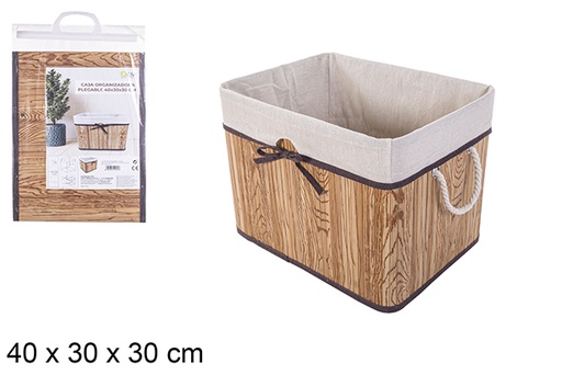 [114472] Boîte de rangement pliante en bambou naturel doublée d'un noeud 40x30 cm