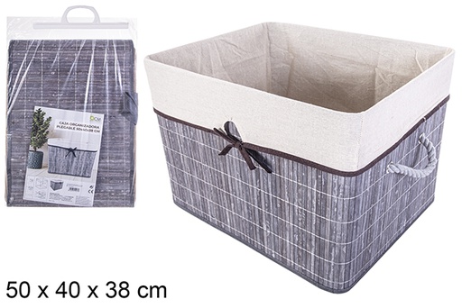 [114475] Caja organizadora bambú plegable gris forrada con lazo 50x40 cm