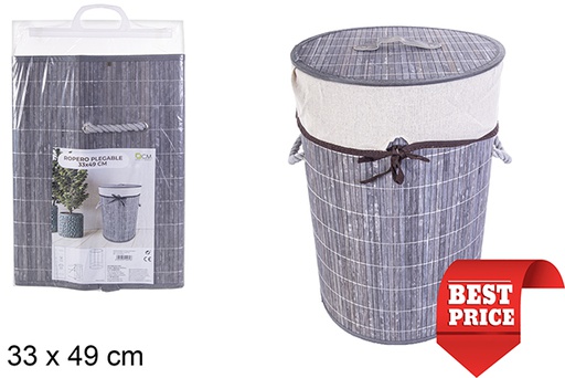 [114479] Ropero bambú plegable redondo con forro gris 33x49 cm