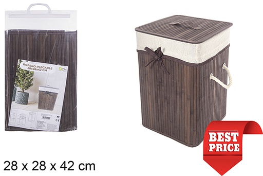 [114490] Cesto portabiancheria quadrato pieghevole mogano bambù foderato 28x42 cm