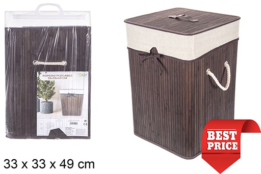 [114495] Cesto portabiancheria quadrato pieghevole mogano bambù foderato 33x49 cm