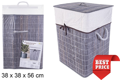 [114503] Squared foldable grey bamboo laundry basket with lining 38x56 cm