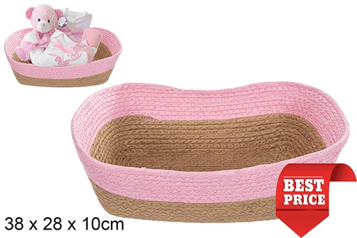 [114522] Cesta cuerda papel rectangular natural rosa 38x28 cm