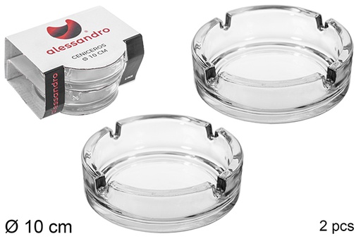 [114534] Pack 2 cendriers ronds en verre 10 cm