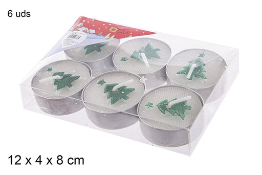 [114638] Pack 6 bougies chauffe-plat décoré sapin de noël 