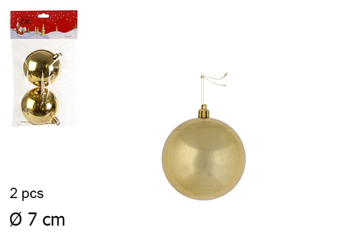 [114641] Pack 2 palline di Natale oro lucide 7 cm