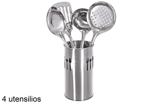 [114674] Cutlery holder with 4 stainless steel kitchen utensils