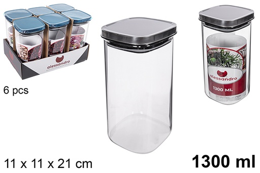 [114685] Frasco quadrado borosilicato com tampa aço 1.300 ml