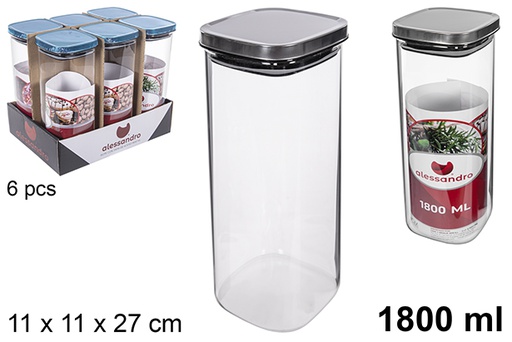 [114686] Squared borosilicate jar with steel lid 1.800 ml